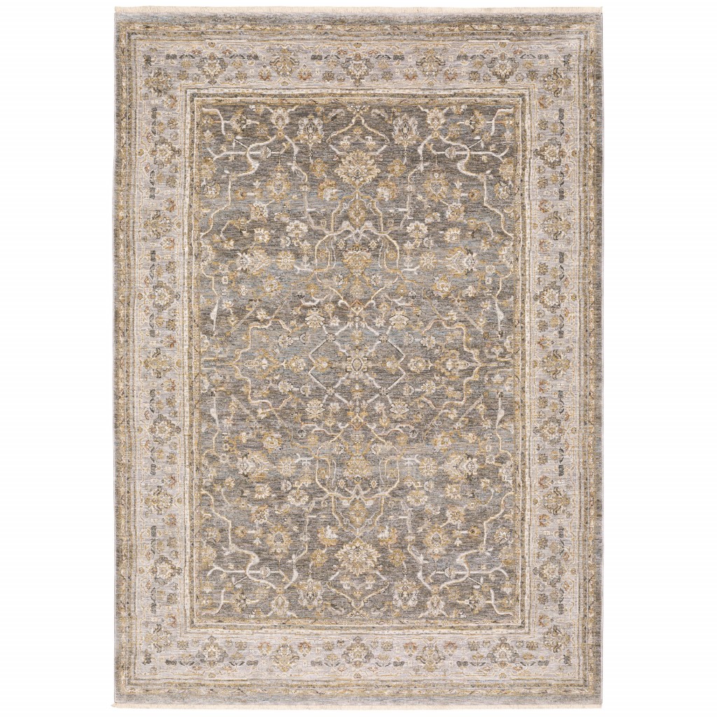 3" X 5" Beige Grey Machine Woven Oriental Indoor Arean Rug