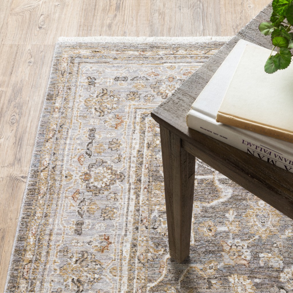 3" X 5" Beige Grey Machine Woven Oriental Indoor Arean Rug