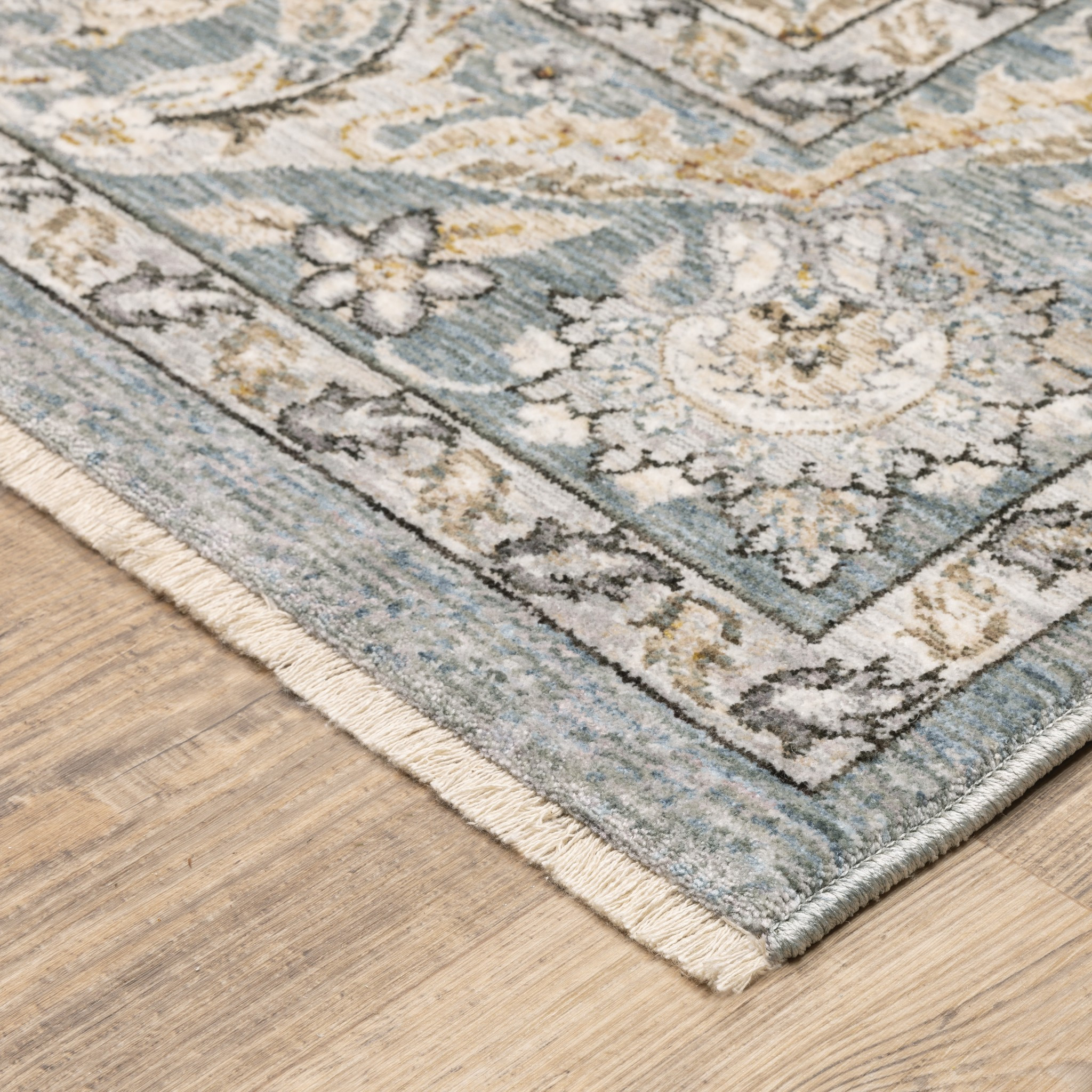 8" Blue Ivory Machine Woven Floral Oriental Indoor Runner