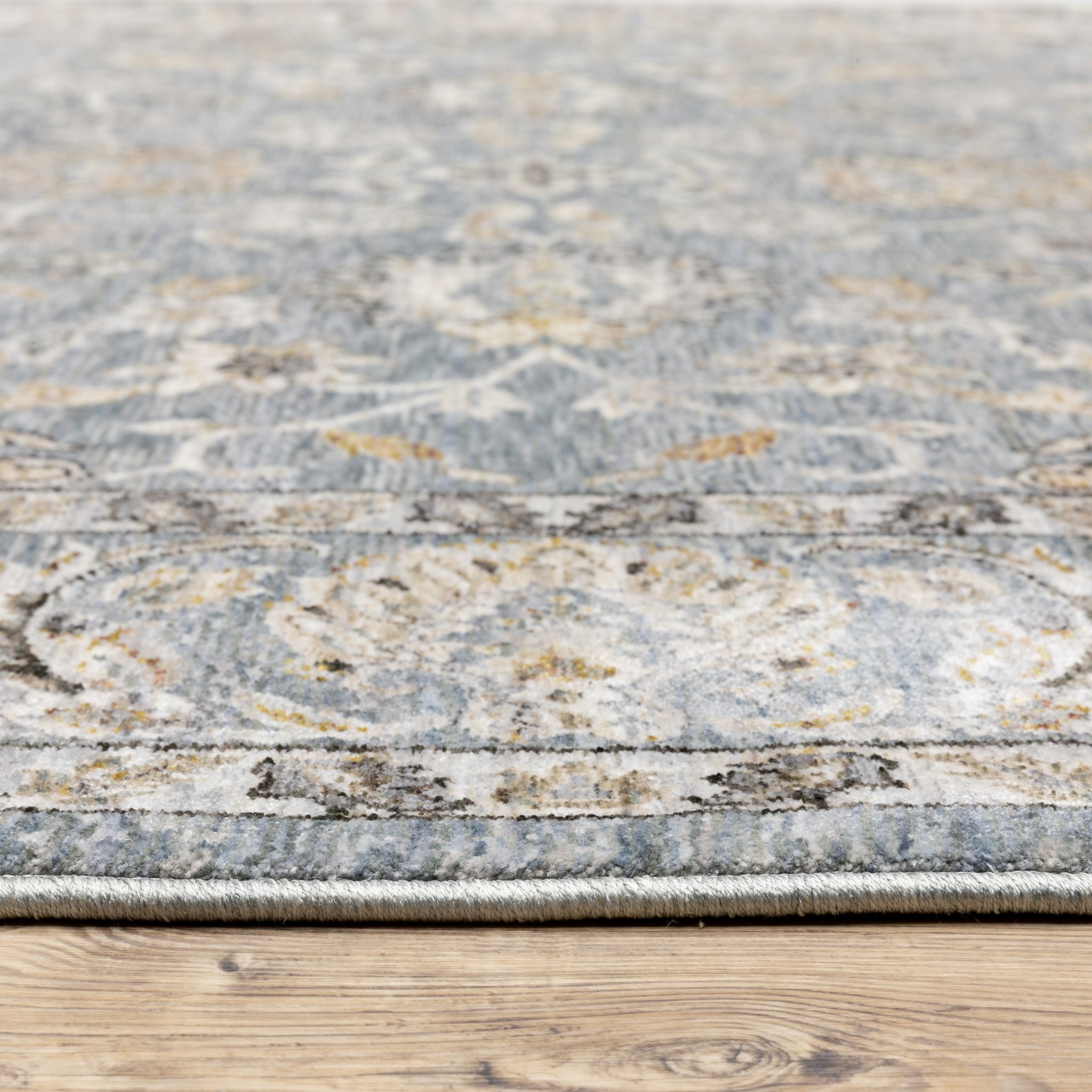 8" Blue Ivory Machine Woven Floral Oriental Indoor Runner