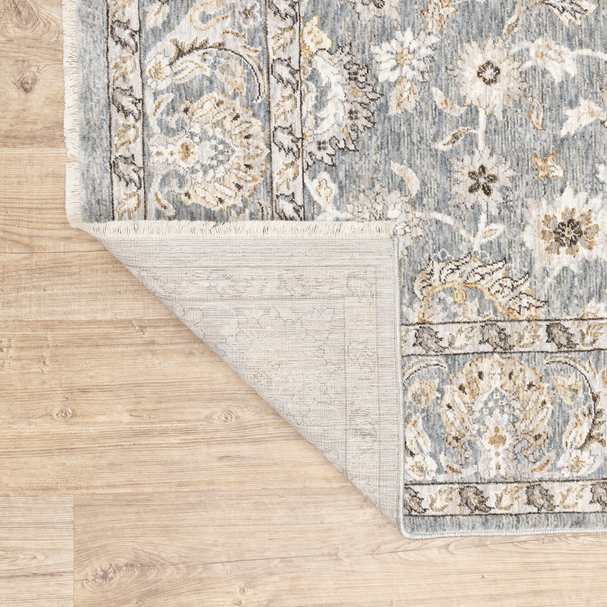 8" Blue Ivory Machine Woven Floral Oriental Indoor Runner