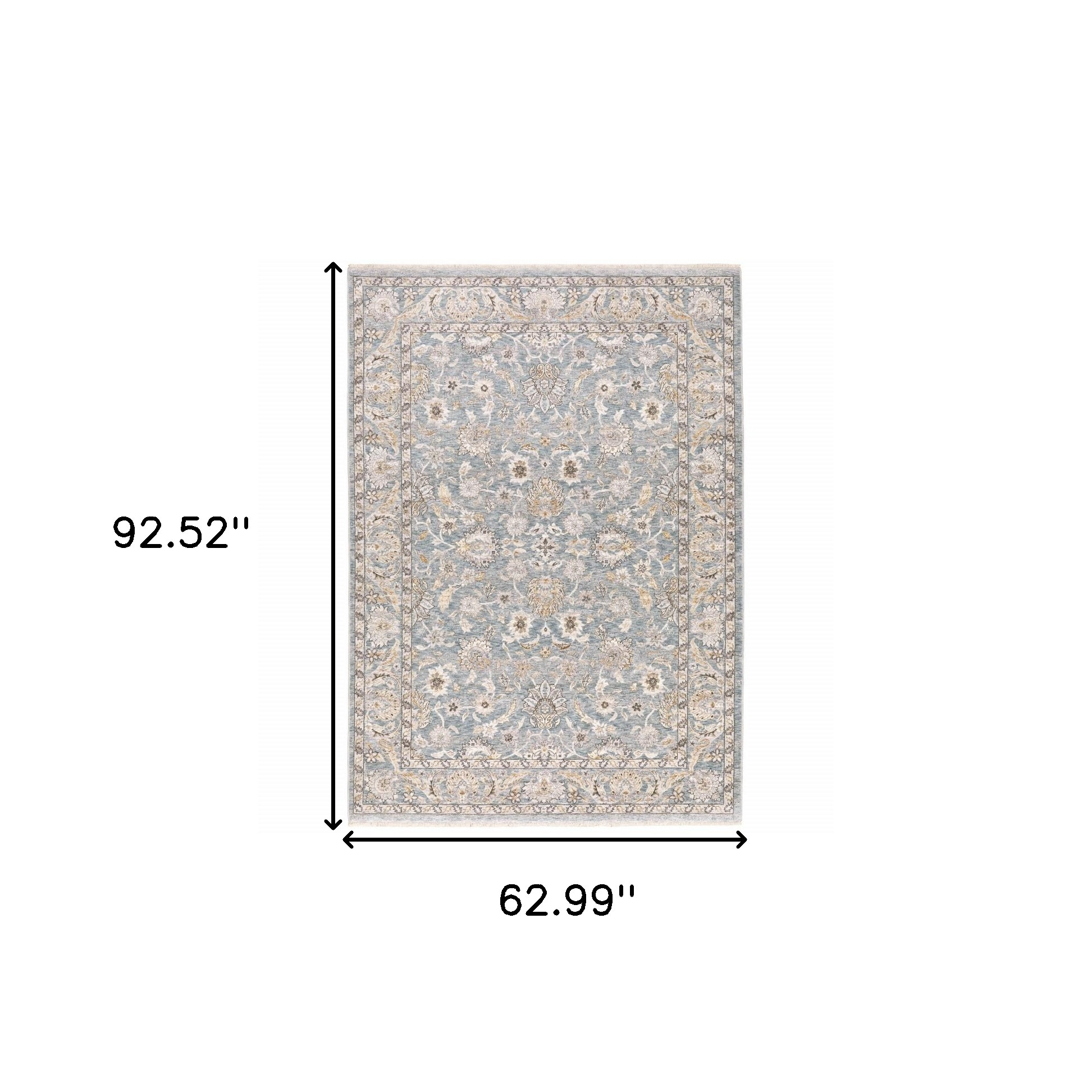 5" X 8" Blue Ivory Machine Woven Floral Oriental Indoor Area Rug
