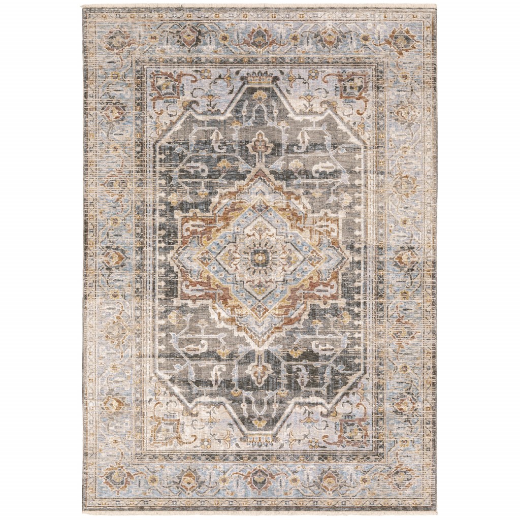 2' X 3' Grey Blue Machine Woven Medallion Indoor Area Rug-388424-1