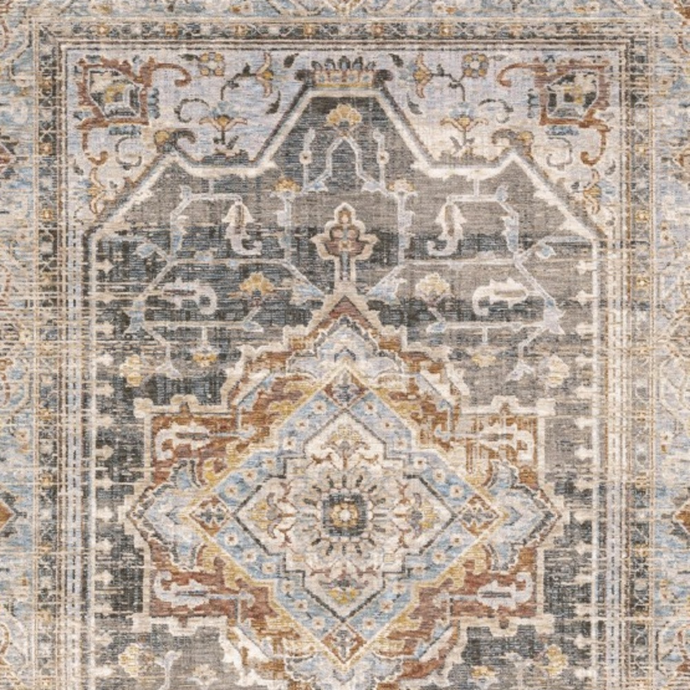 5" X 8" Grey Blue Machine Woven Medallion Indoor Area Rug