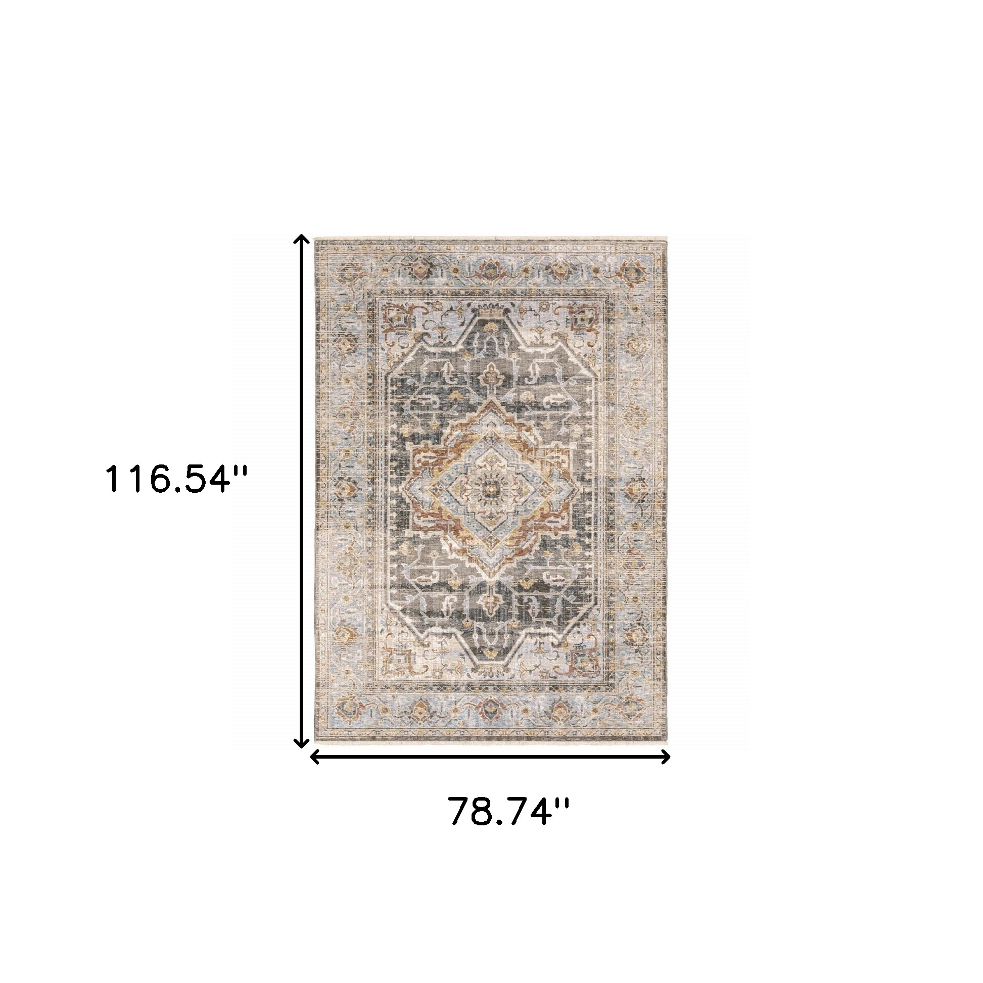 6" X 9" Grey Blue Machine Woven Medallion Indoor Area Rug