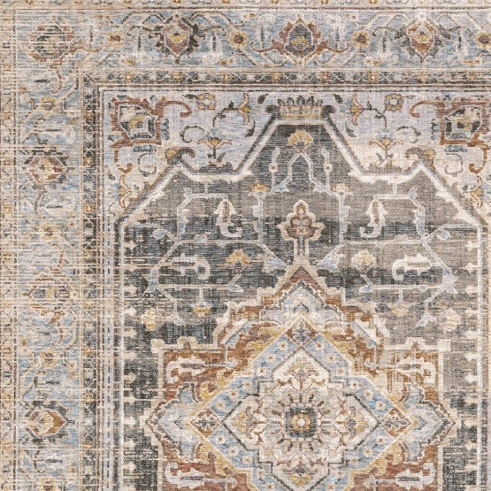 6" X 9" Grey Blue Machine Woven Medallion Indoor Area Rug