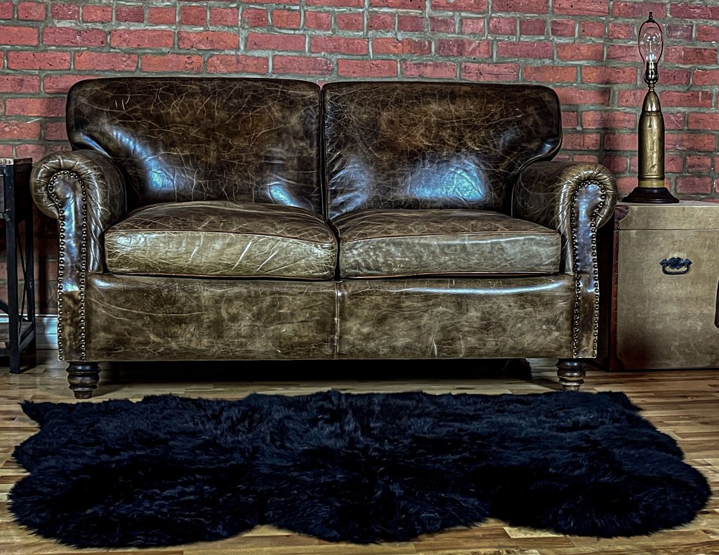 3" X 5" Black Natural Sheepskin Area Rug