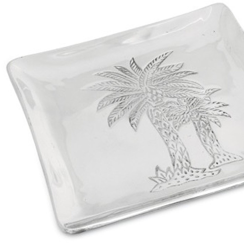 Square Silver Palm Tree Plate