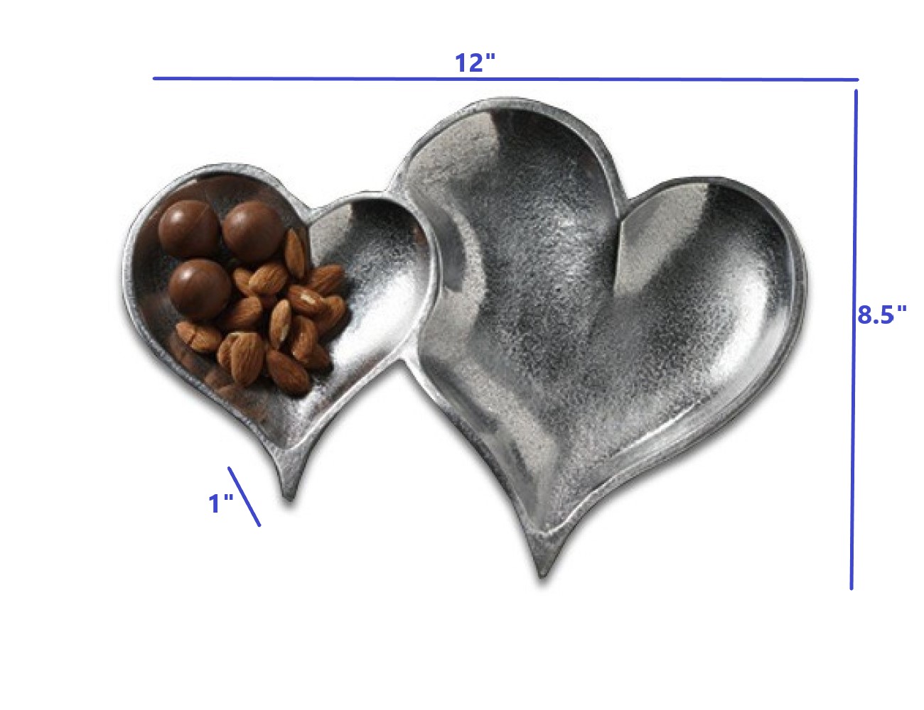 Two Section Textured Silver Heart Shaped Tray