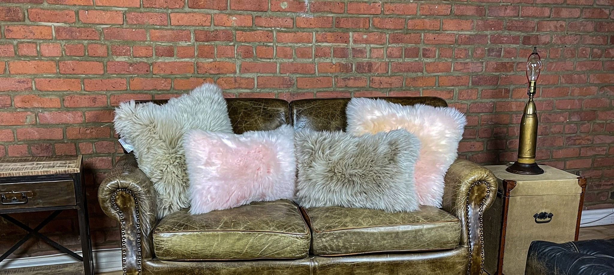 Set of Two Blush Natural Sheepskin Square Pillows