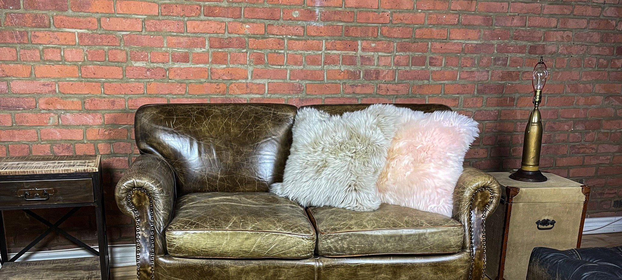 Set of Two Blush Natural Sheepskin Square Pillows