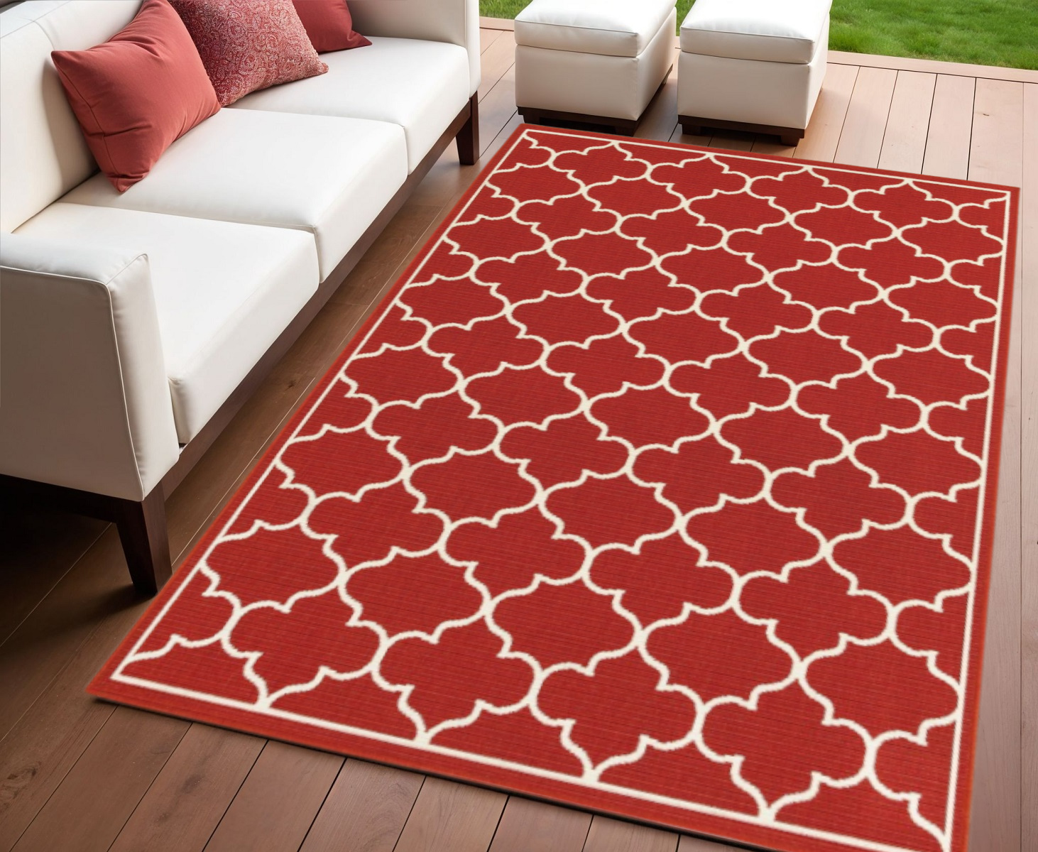 4' X 6' Red And Ivory Indoor Outdoor Area Rug-388660-1