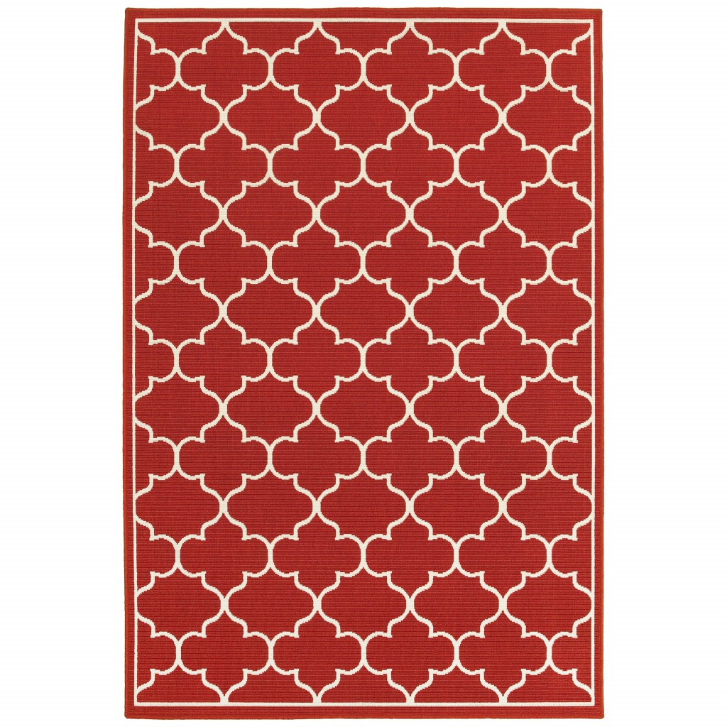 5' x 8' Red and Ivory Indoor Outdoor Area Rug-388661-1