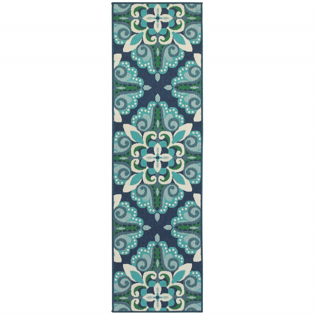 2' X 8' Blue and Green Indoor Outdoor Area Rug-388666-1