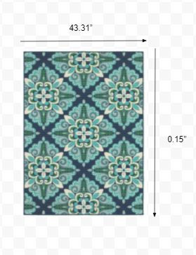 4x6 Blue and Green Floral Indoor Outdoor Area Rug