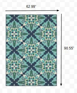 5x8 Blue and Green Floral Indoor Outdoor Area Rug