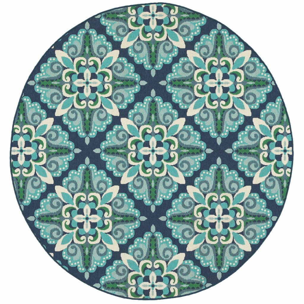 8' x 8' Blue and Green Round Indoor Outdoor Area Rug-388671-1