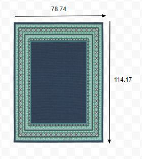 7x10 Navy and Green Geometric Indoor Outdoor Area Rug