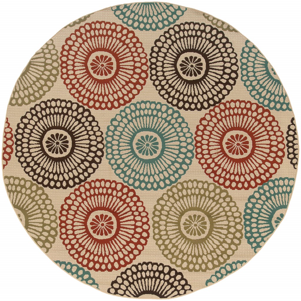 8' x 8' Beige Round Indoor Outdoor Area Rug-388694-1