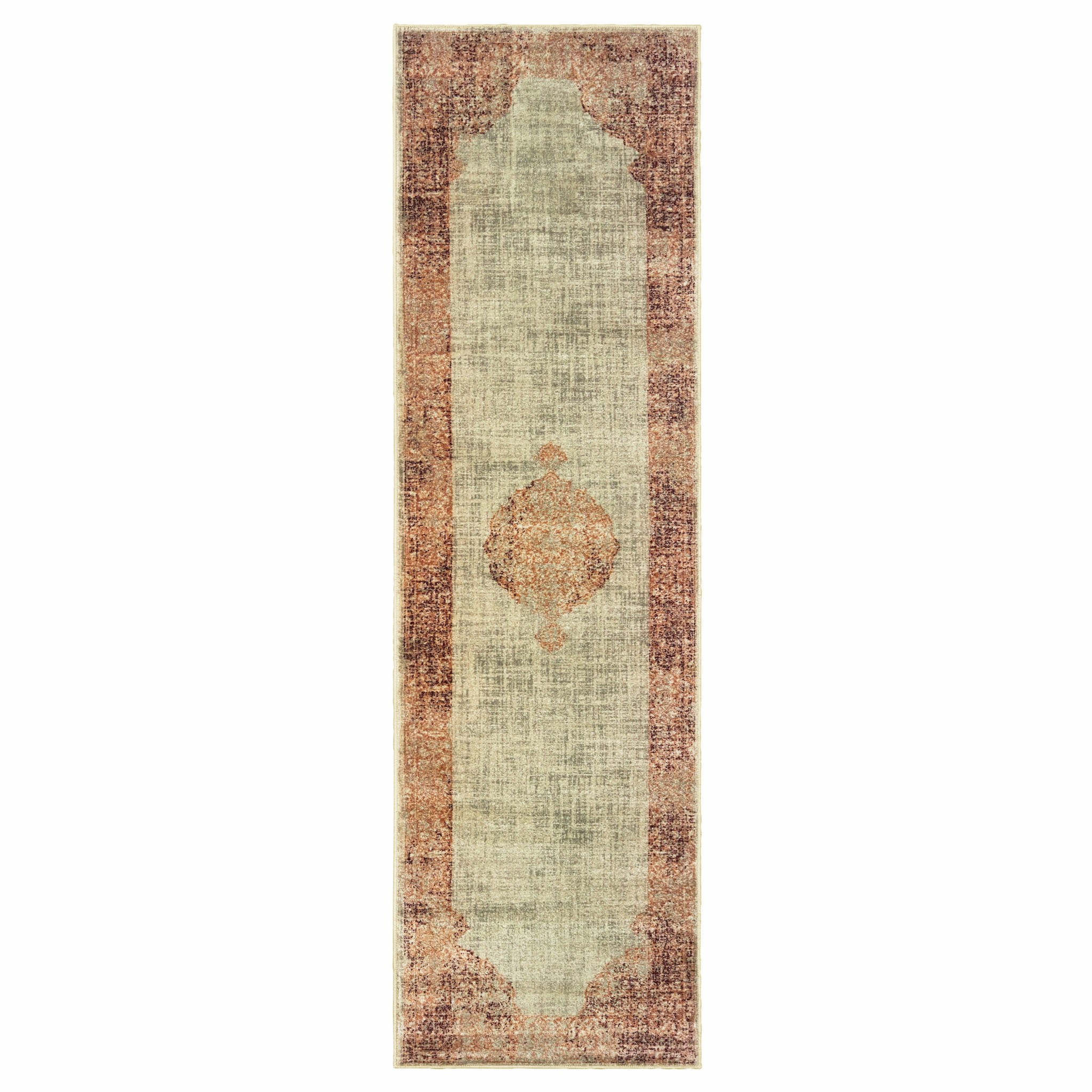 2" X 8" Ivory And Pink Medallion Runner Rug