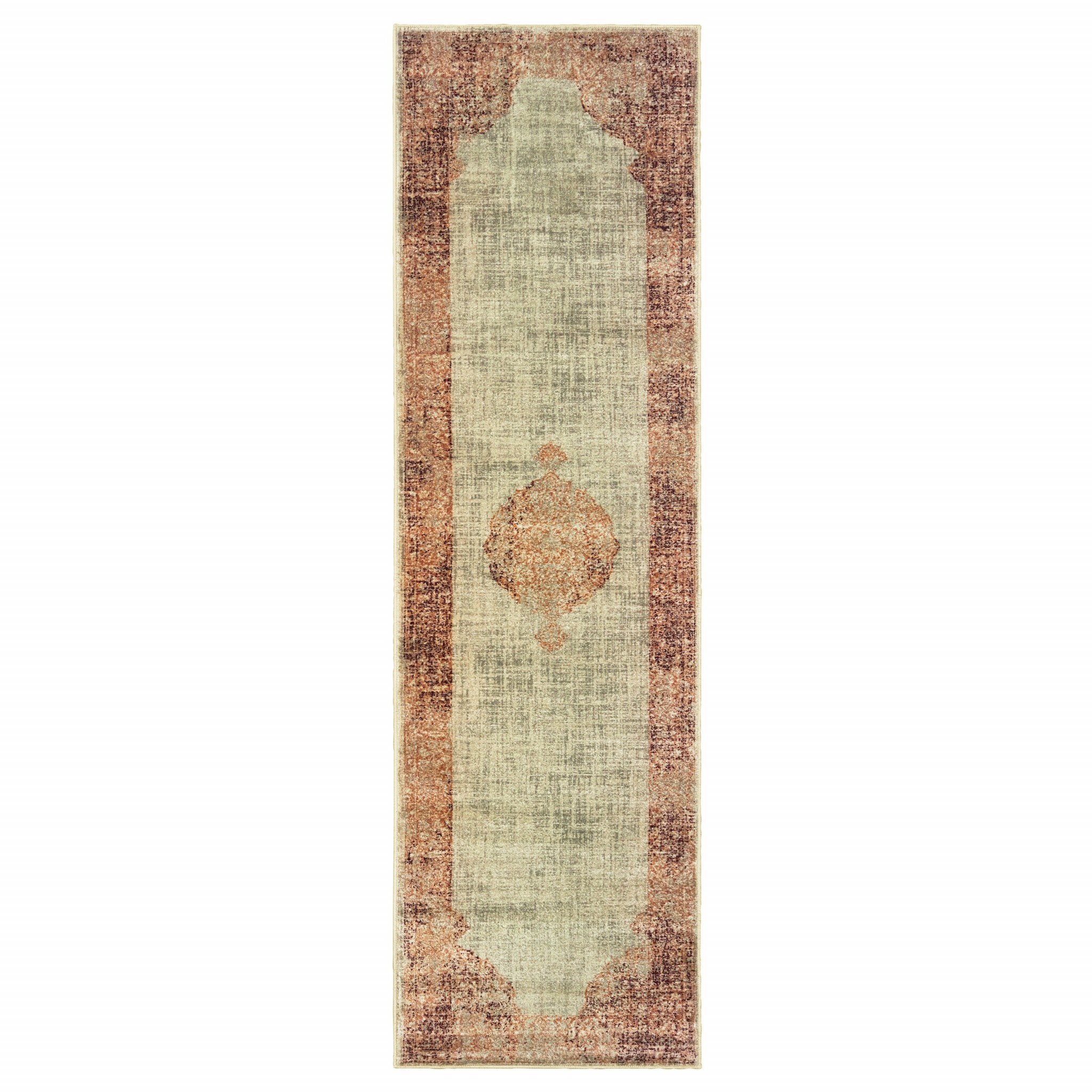 2’X8’ Ivory And Pink Medallion Runner Rug-388722-1