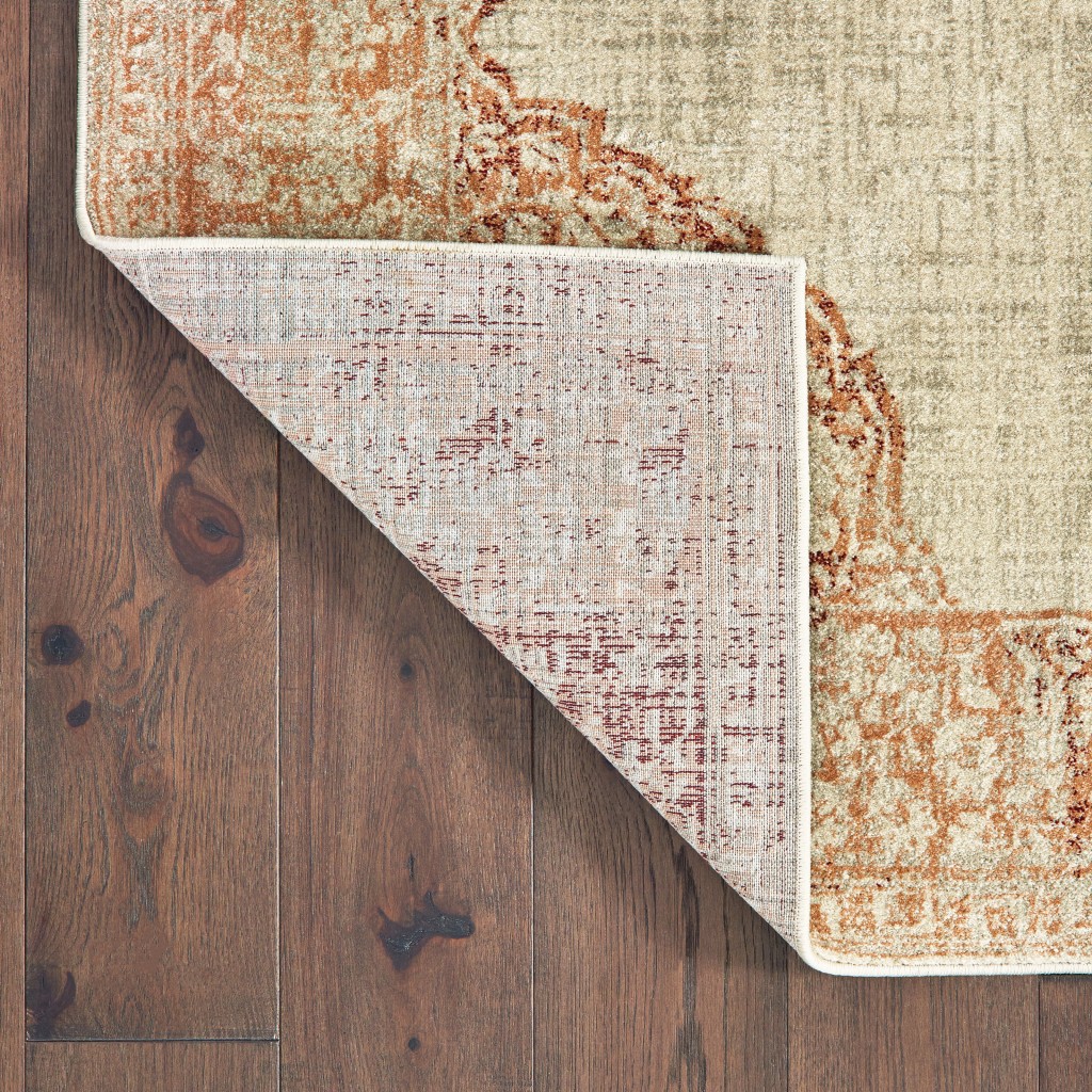 2" X 8" Ivory And Pink Medallion Runner Rug