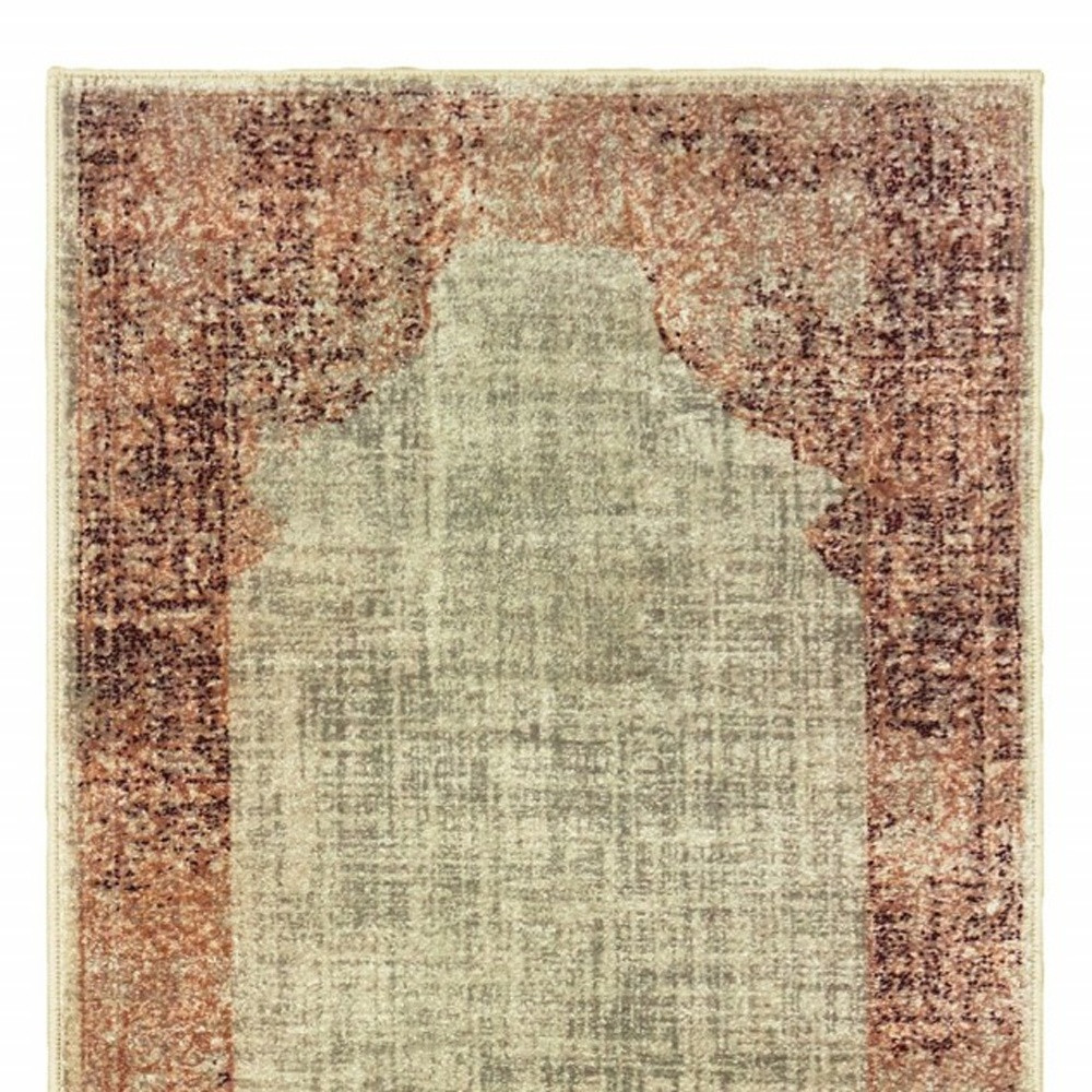 2" X 8" Ivory And Pink Medallion Runner Rug