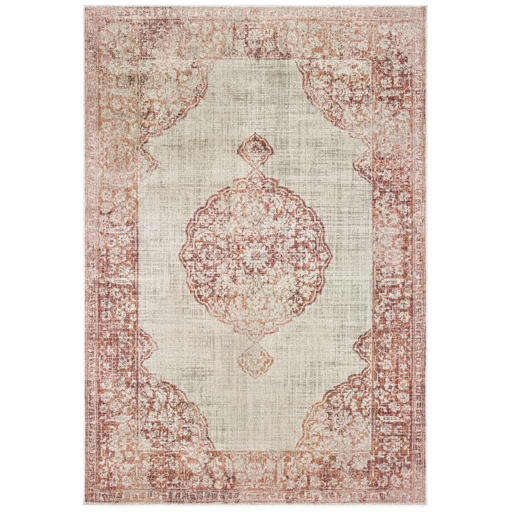 4’X6’ Ivory And Pink Medallion Area Rug-388723-1