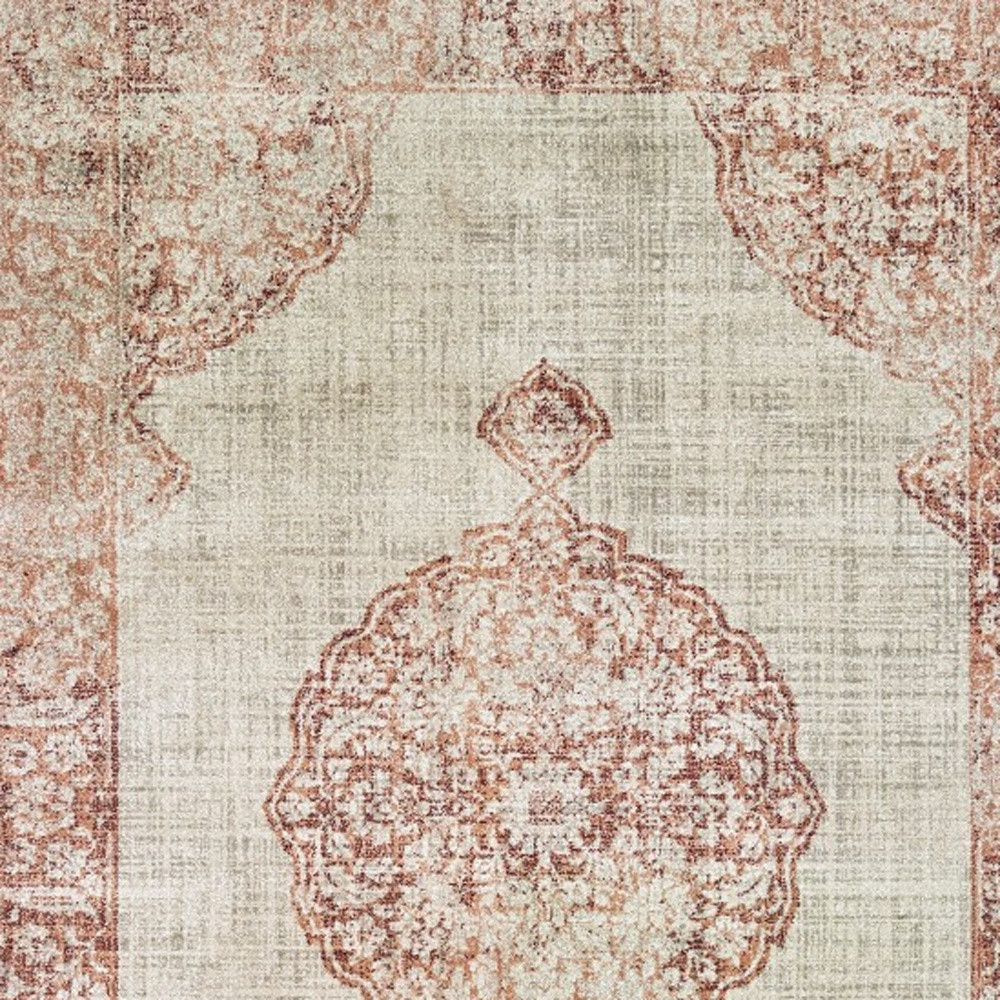 10" X 13" Ivory And Pink Medallion Area Rug