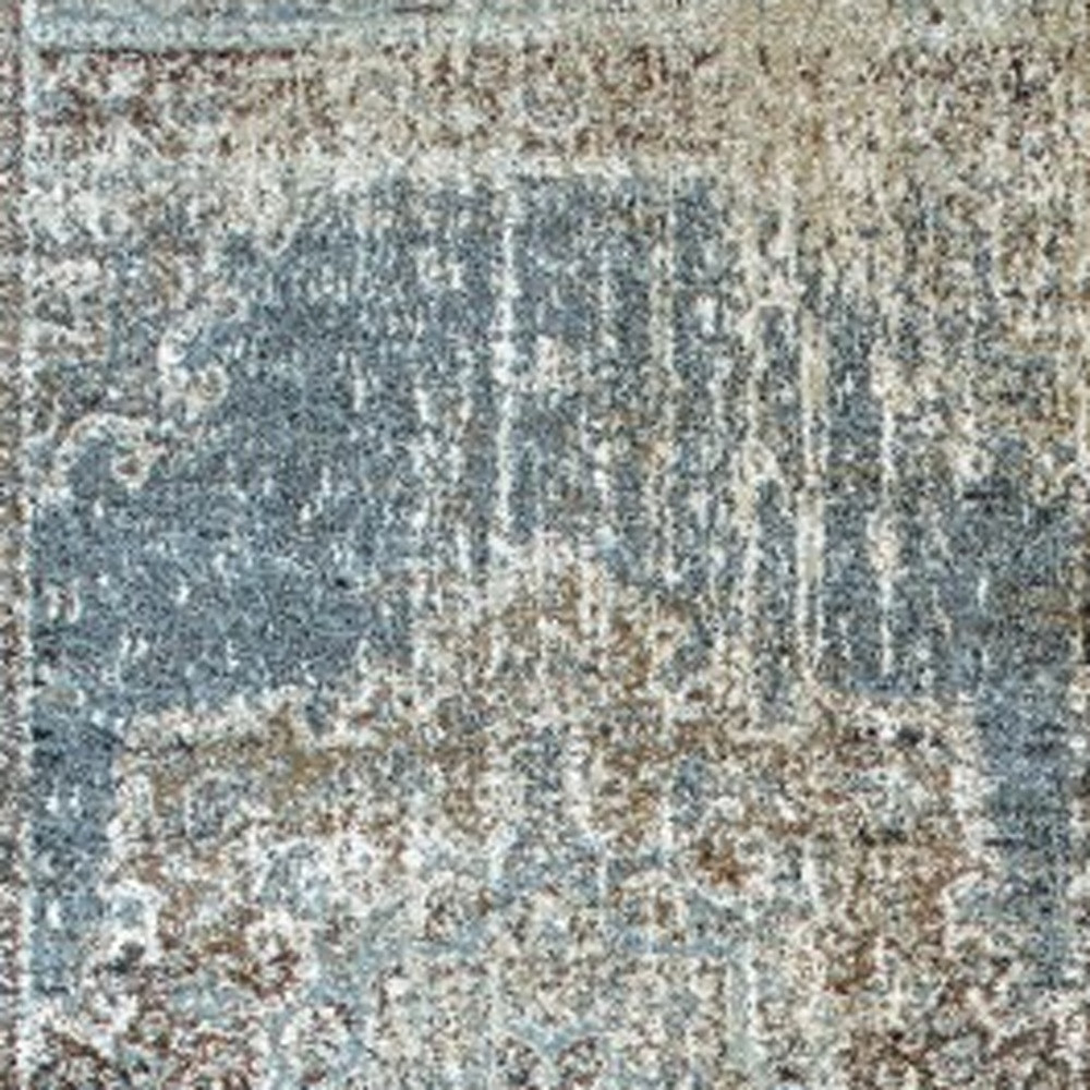 2" X 8" Blue And Ivory Medallion Runner Rug