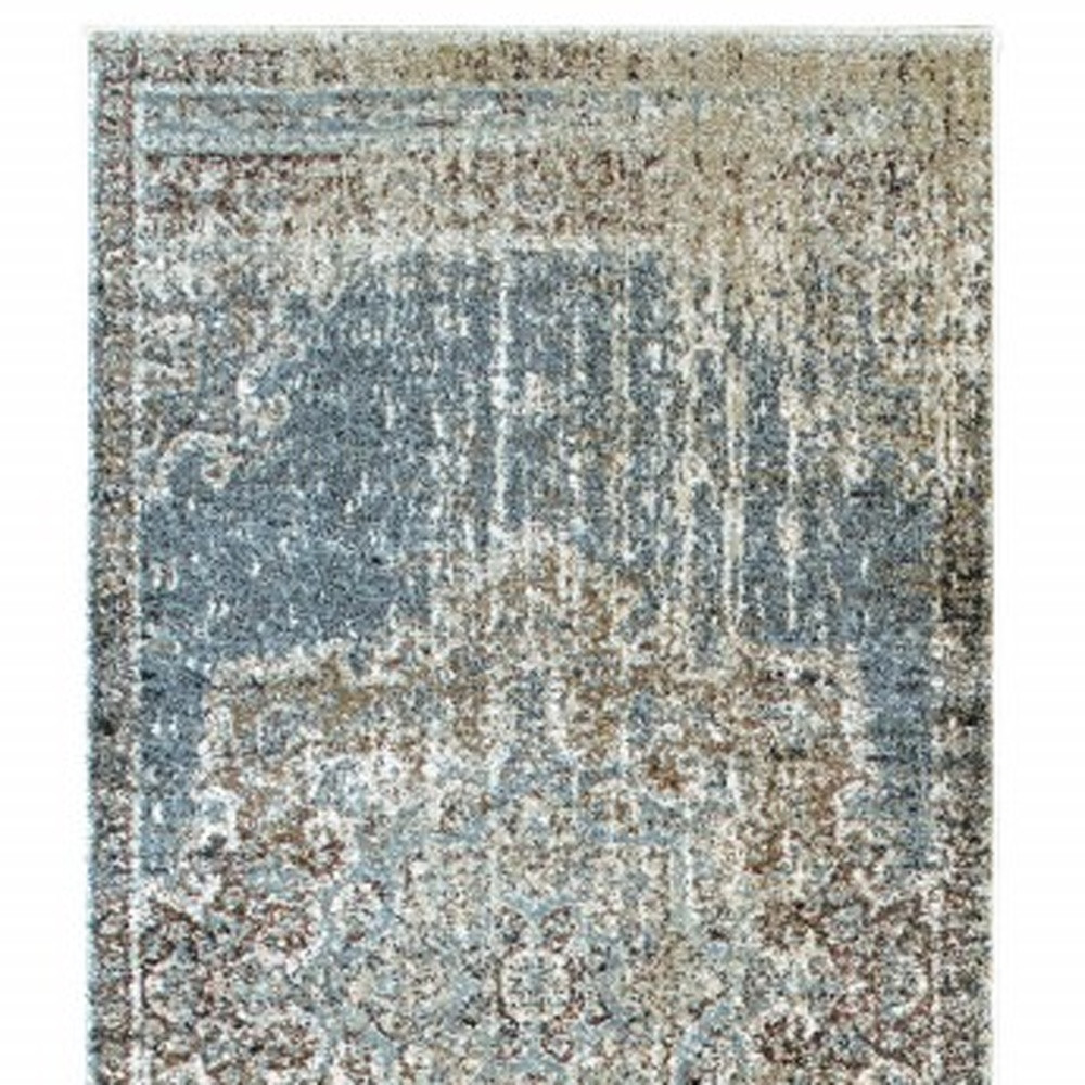 2" X 8" Blue And Ivory Medallion Runner Rug