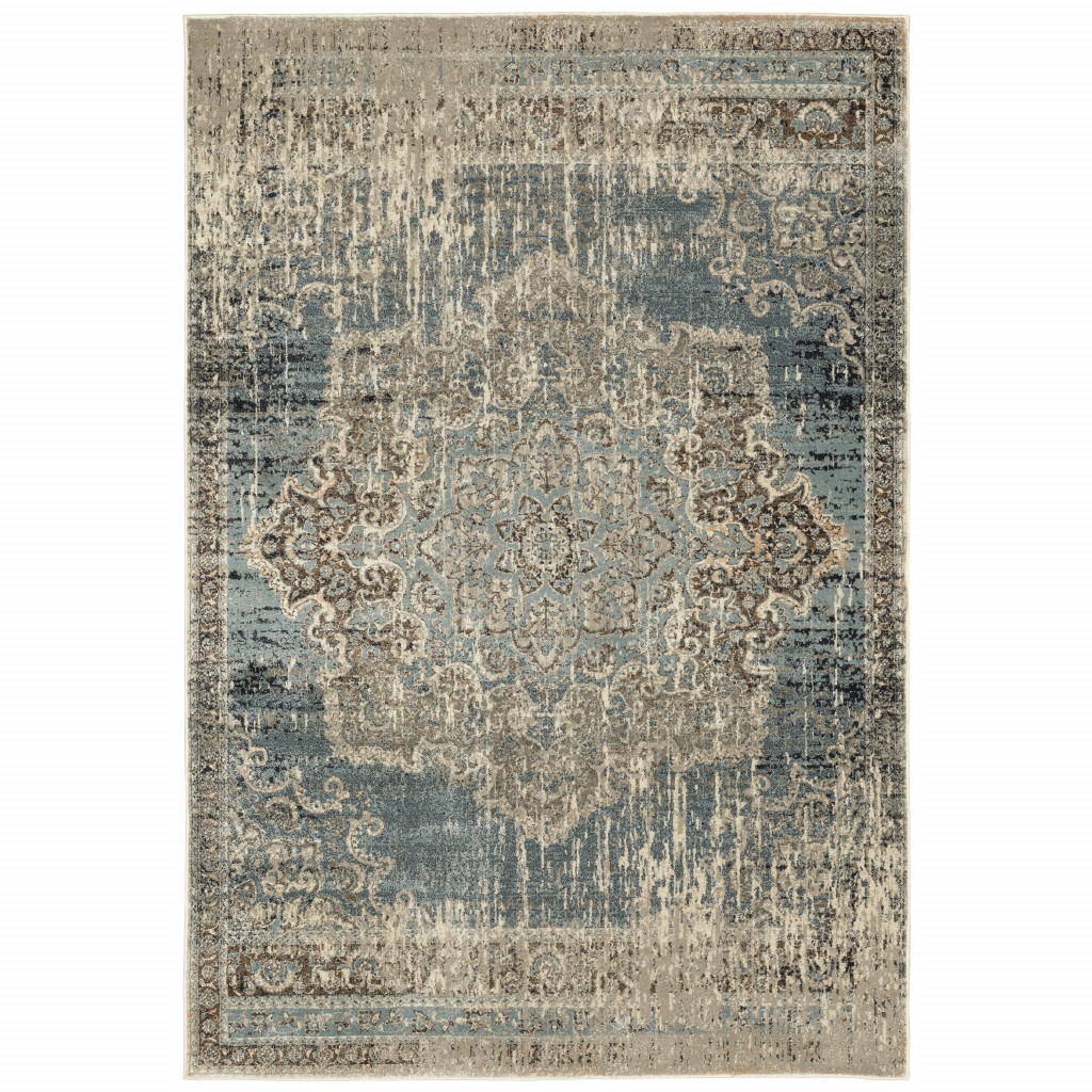 5’X8’ Blue And Ivory Medallion Area Rug-388736-1