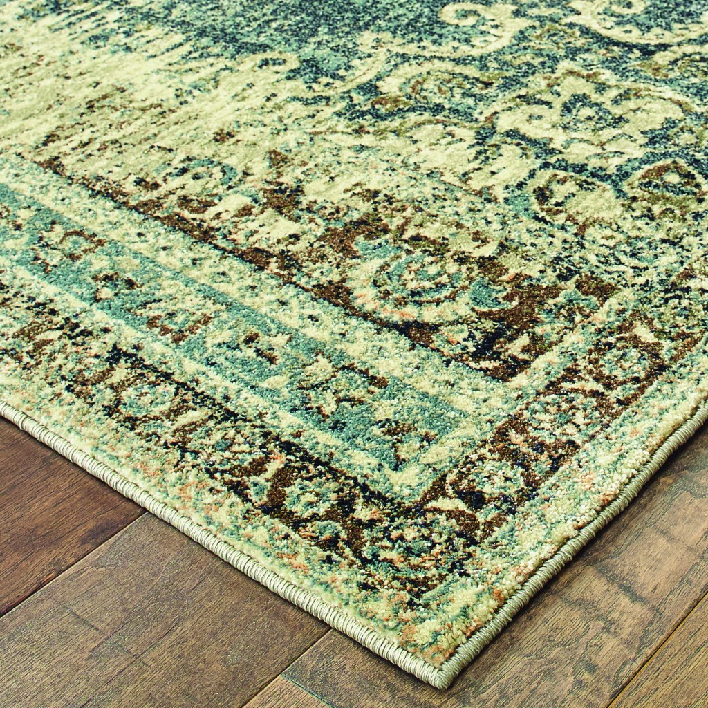 10X13 Blue And Ivory Medallion Area Rug