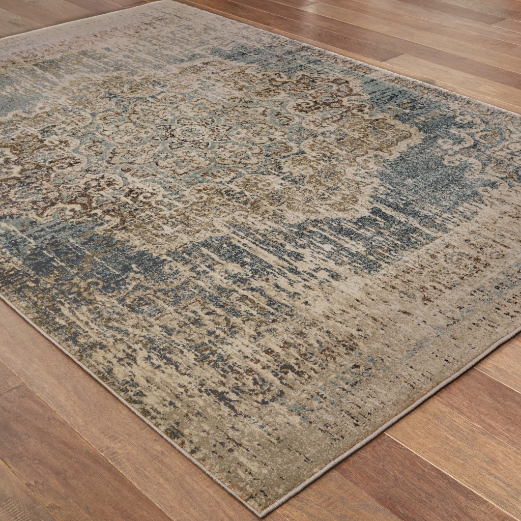 10X13 Blue And Ivory Medallion Area Rug