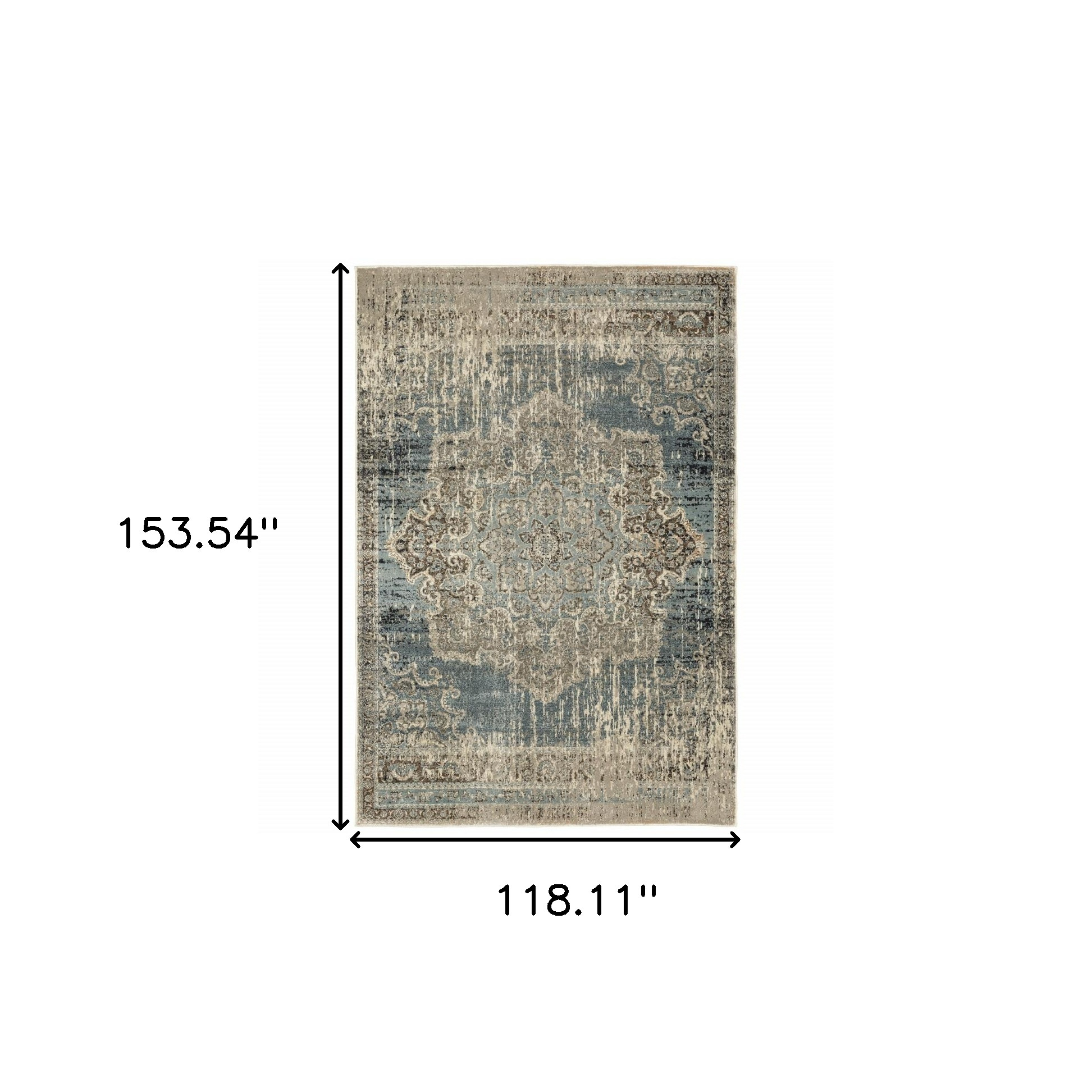 10" X 13" Blue And Ivory Medallion Area Rug