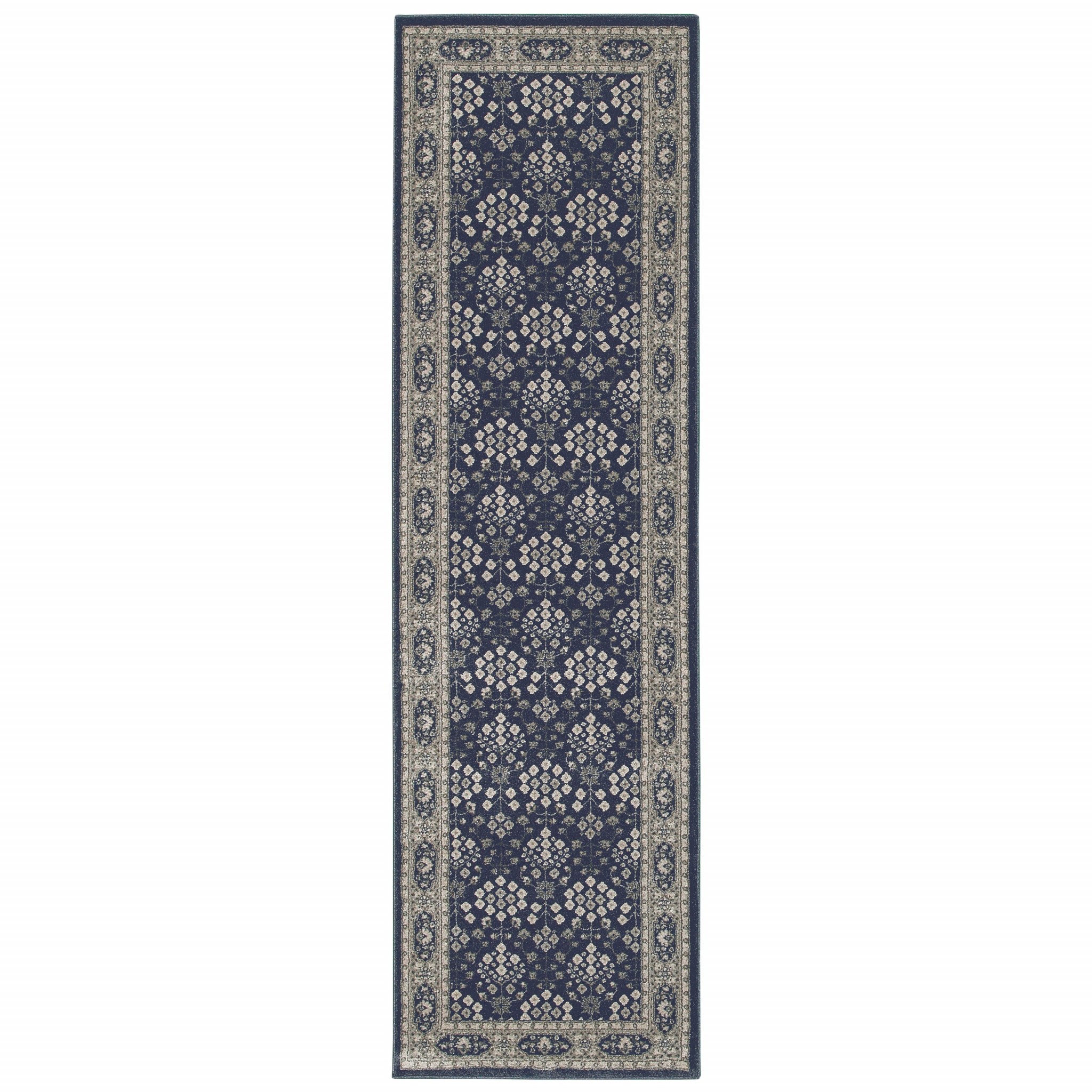 2’X8’ Navy And Gray Floral Ditsy Runner Rug-388740-1