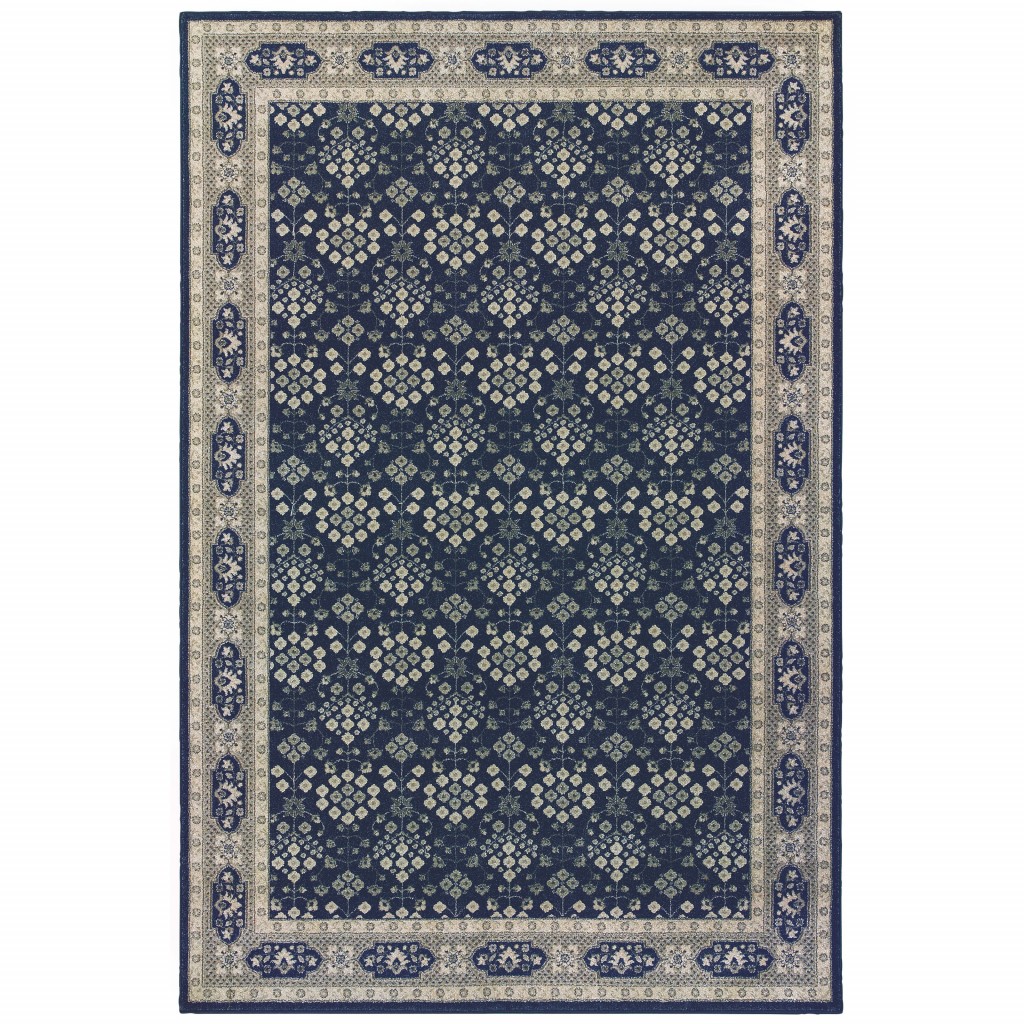5’X8’ Navy And Gray Floral Ditsy Area Rug-388742-1