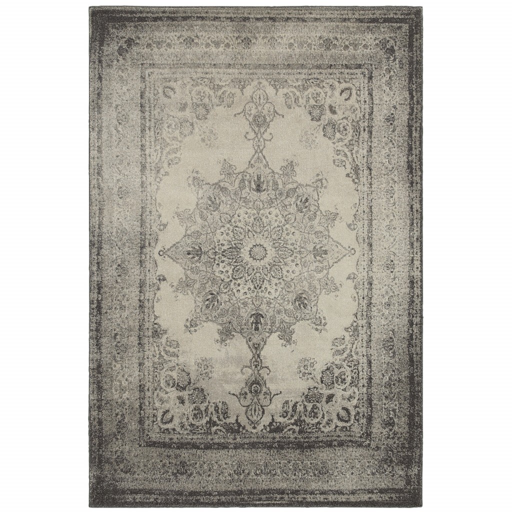 8’X11’ Ivory And Gray Pale Medallion Area Rug-388752-1
