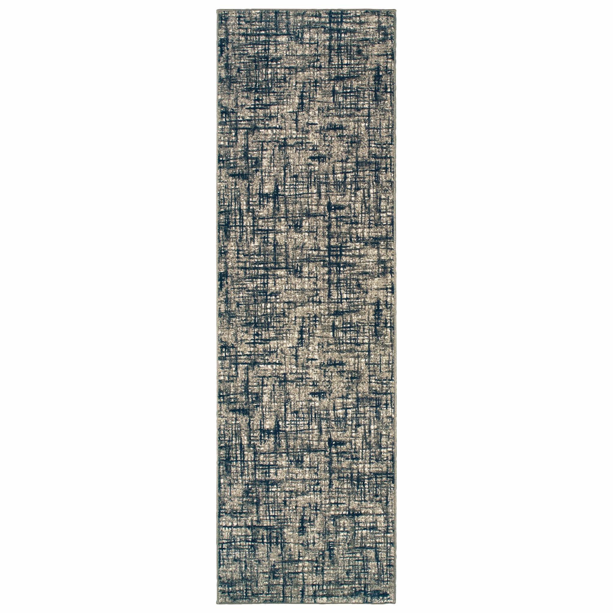 2’X8’ Gray And Navy Abstract Runner Rug-388756-1