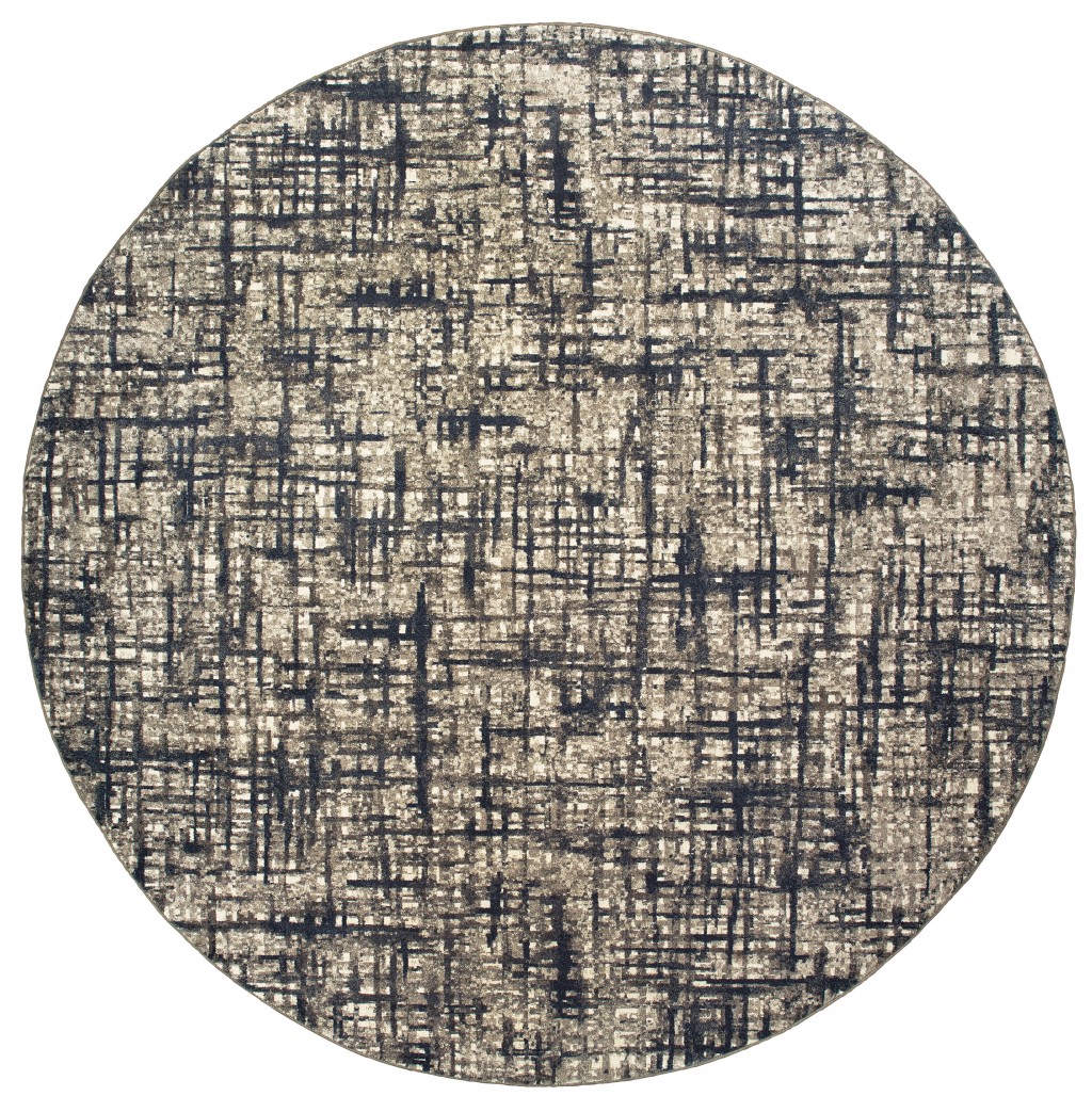 8’ Round Gray And Navy Abstract Area Rug-388761-1