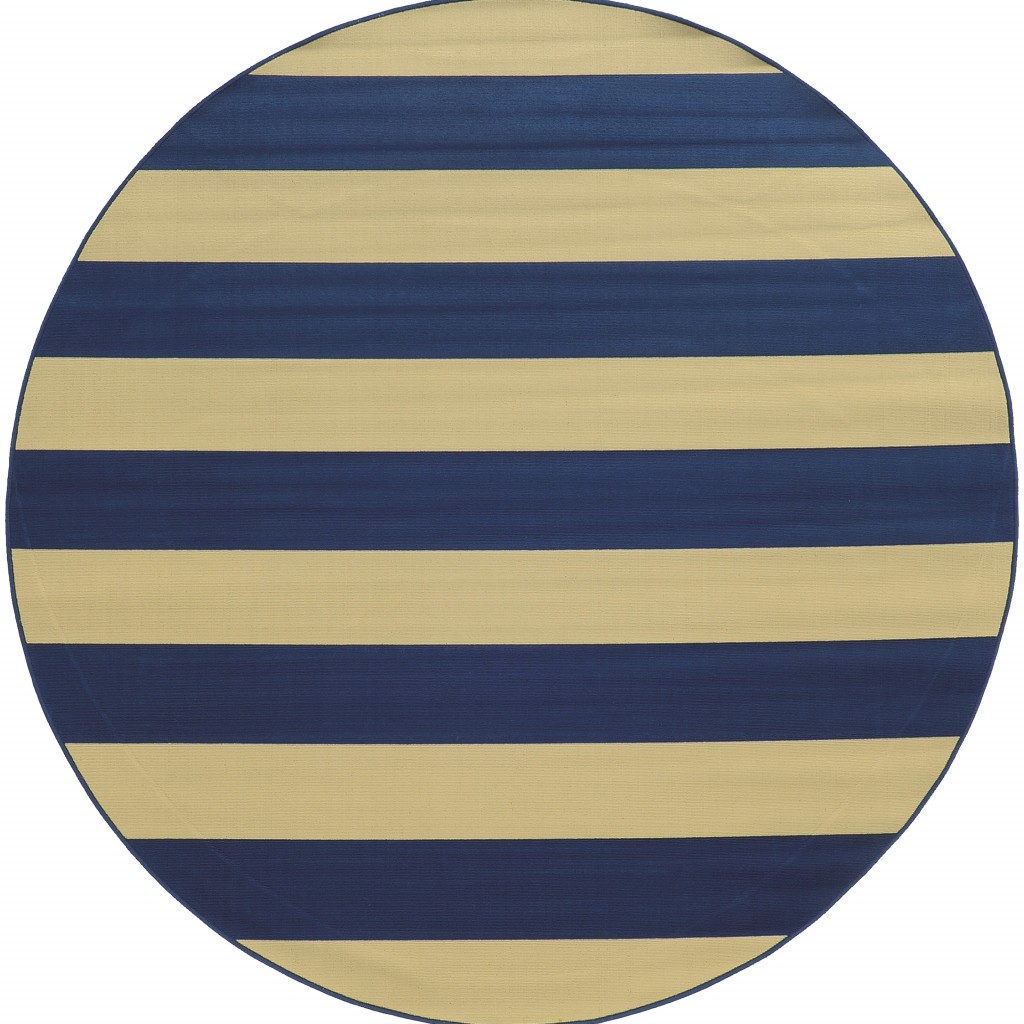 8' x 8' Blue and Ivory Round Indoor Outdoor Area Rug-388778-1