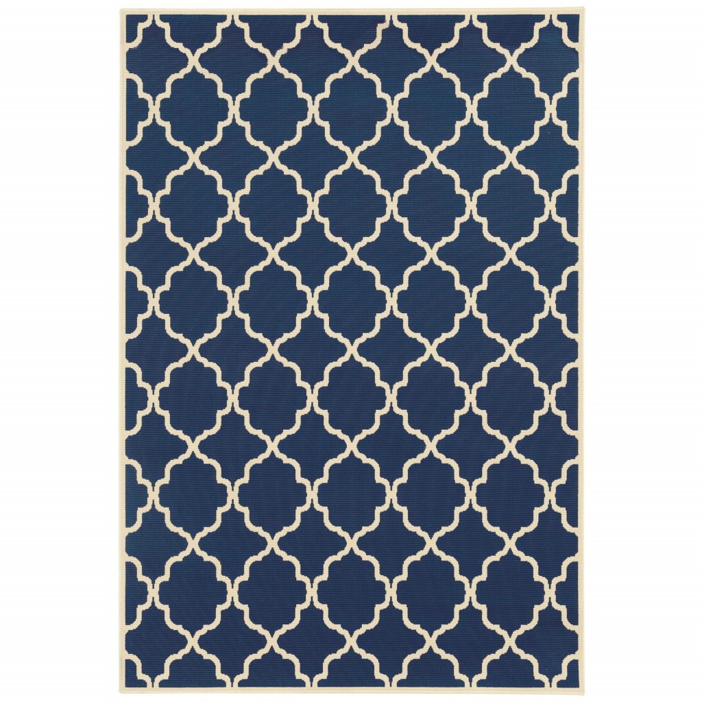 7' x 10' Blue and Ivory Indoor Outdoor Area Rug-388784-1