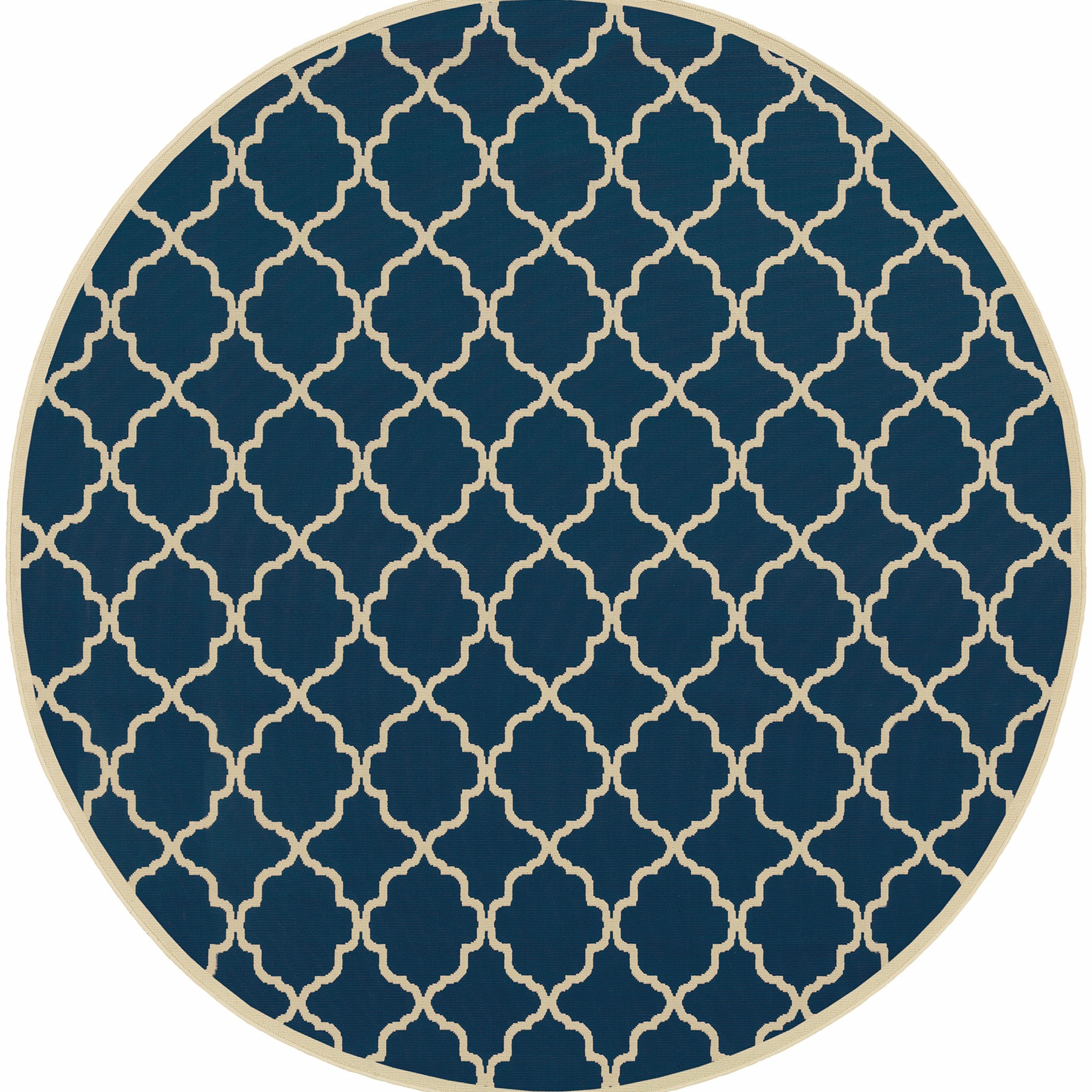 8' x 8' Blue and Ivory Round Indoor Outdoor Area Rug-388786-1