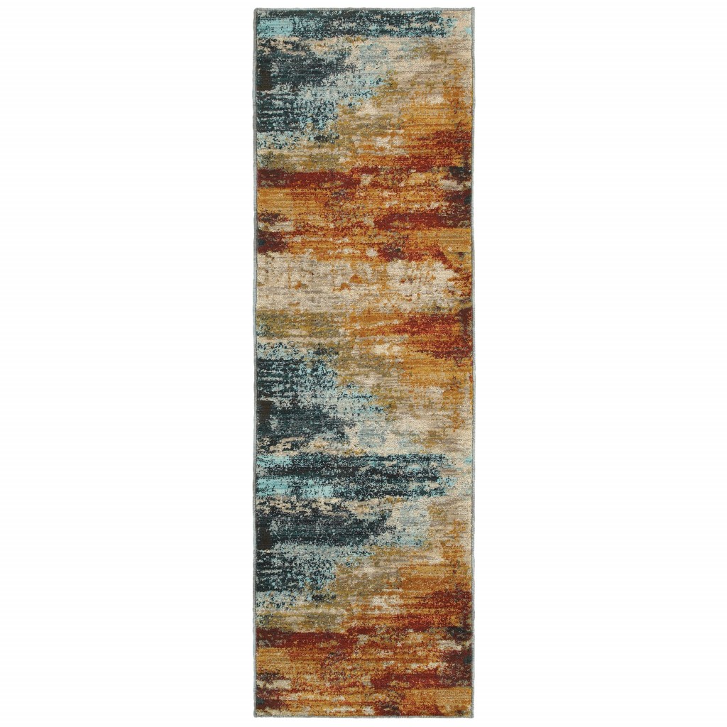 2’X8’ Blue And Red Distressed Runner Rug-388807-1