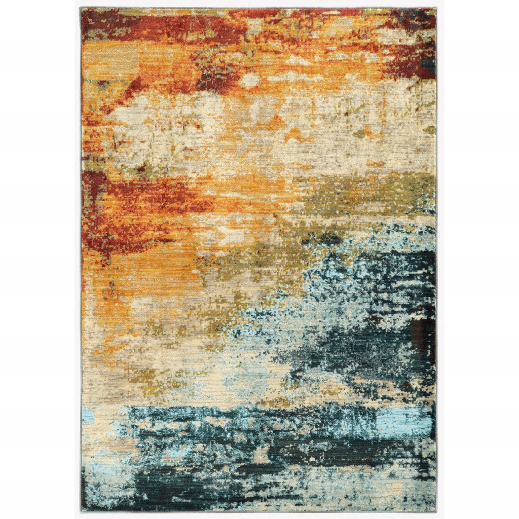 5’X8’ Blue And Red Distressed Area Rug-388809-1