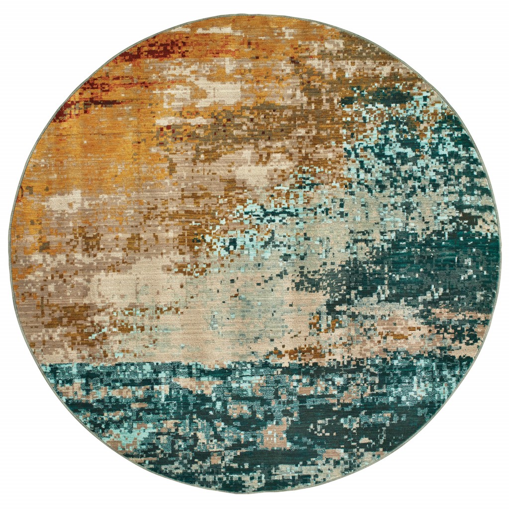 8’ Round Blue And Red Distressed Area Rug-388812-1