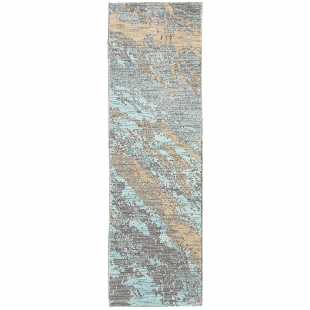 2’X8’ Blue And Gray Abstract Impasto Runner Rug-388815-1