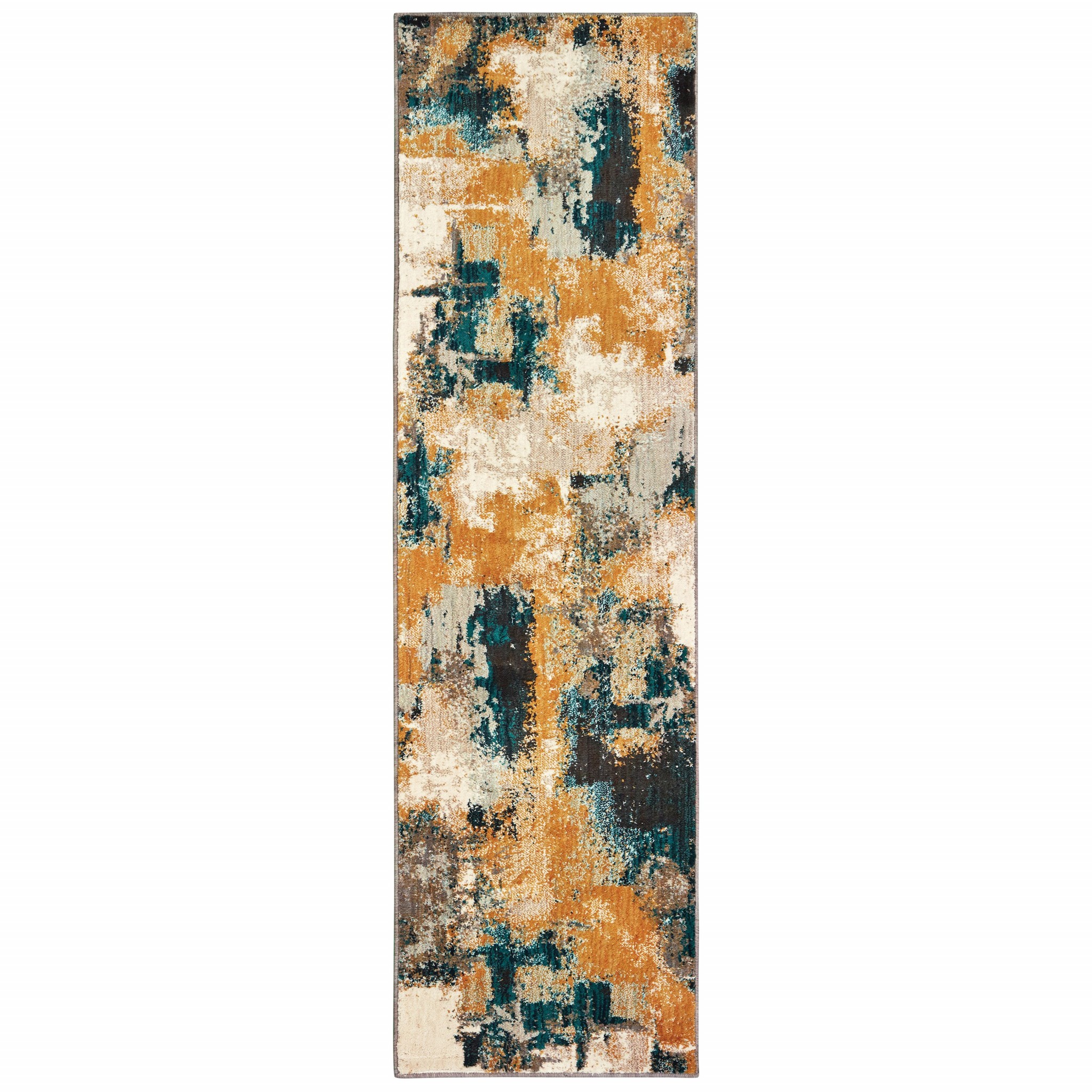 2’X8’ Blue And Gold Abstract Strokes Runner Rug-388823-1