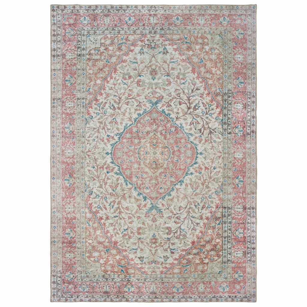 4’X6’ Ivory And Pink Oriental Area Rug-388835-1