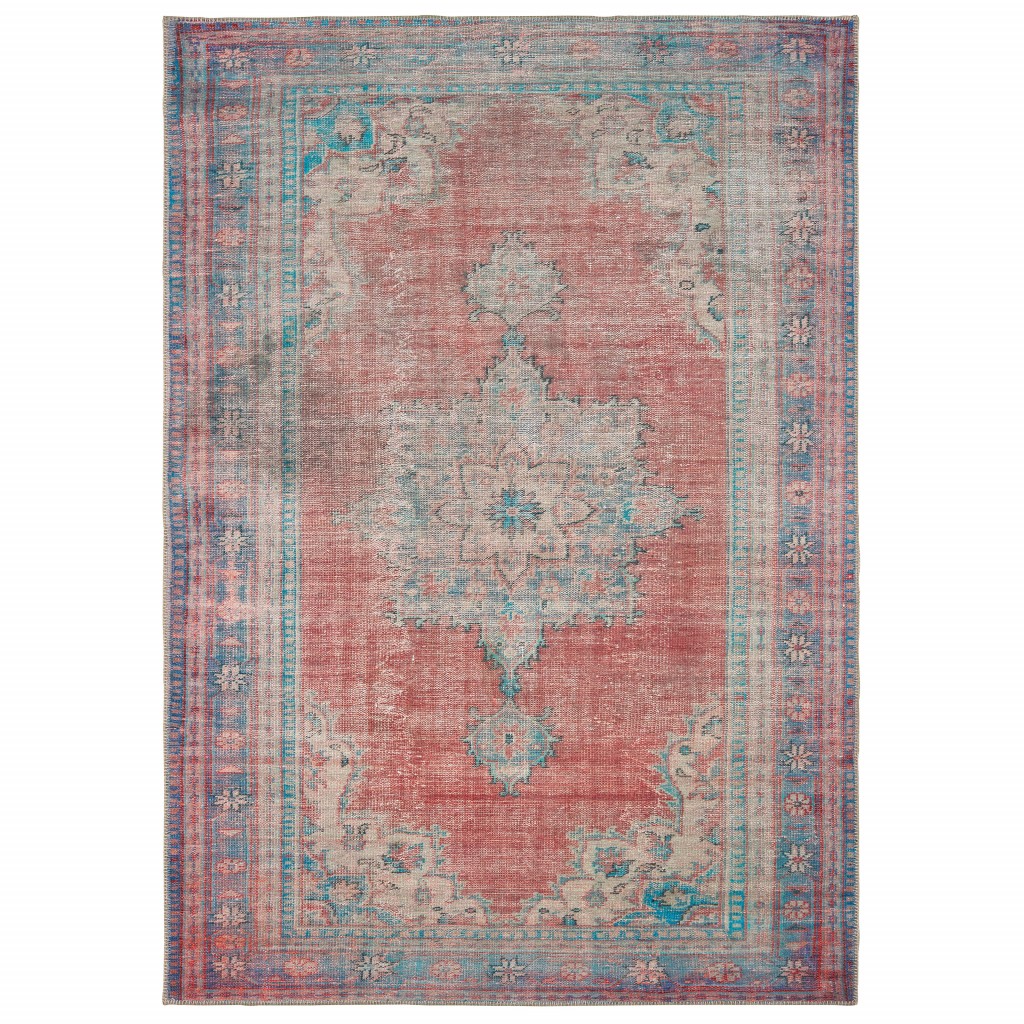 8’X12’ Red And Blue Oriental Area Rug-388843-1